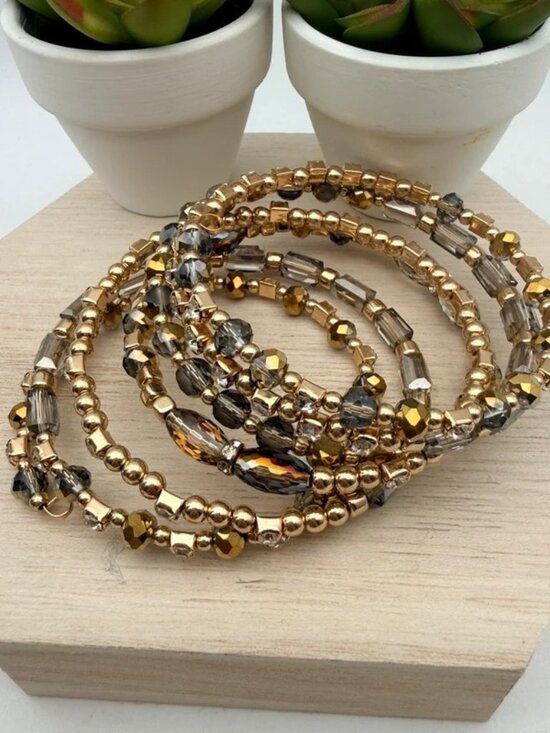 No Label Jewelry - Gold Tone Crystal Rhinestone Memory Wire Coil Wrap Bracelet Glam